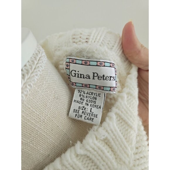 Gina Peters Fair Isle Vintage Crew Pullover Knit 80s 90s Geometric Sweater L - Picture 7 of 9